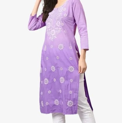 Lucknowi Chikankari Heavy Neck Embroidered Long Kurti Pre-Dyed Design purple