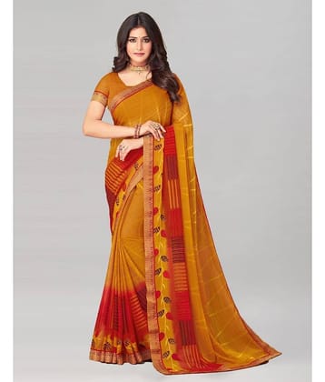 Satrani Chiffon Printed Saree With Unstitched Blouse Piece ( Orange )