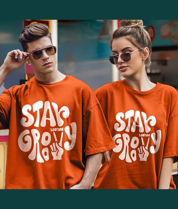 Leotude Orange Blended Oversized Fit Couple T-Shirt