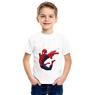 Boys Cartoon/Superhero Cotton Blend T Shirt (White, Pack of 1)