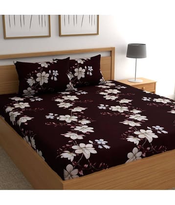 CG HOMES Microfiber Floral 1 Double Bedsheet with 2 Pillow Covers - Maroon