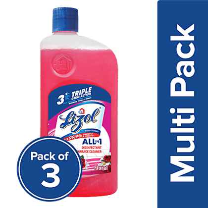 Lizol Disinfectant Surface & Floor Cleaner Liquid - Floral, 3 x 1L Multipack