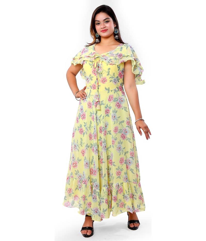 AARSHYA Yellow Georgette Ethnic Gown - Single