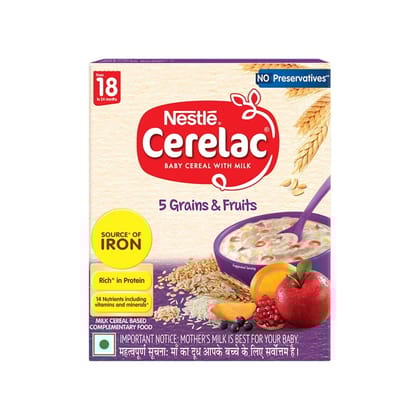 Nestle cerelac 5 grains & fruits 300 gm (18 to 24 months) Nestle cerelac 5 grains & fruits 300 gm (18 to 24 months)