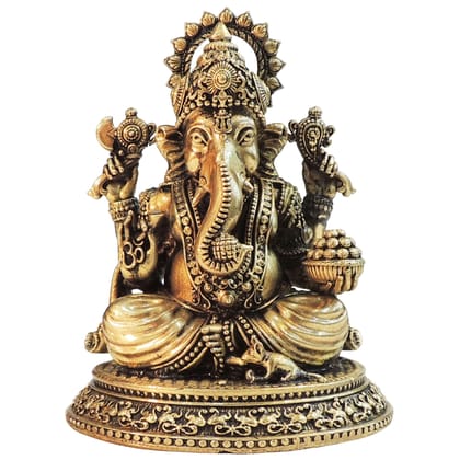 Brass Ganesh Ji God Idol – Lord Ganesha Brass Temple Decor, Height : 5.5 Inch (BSMAS1829 G)