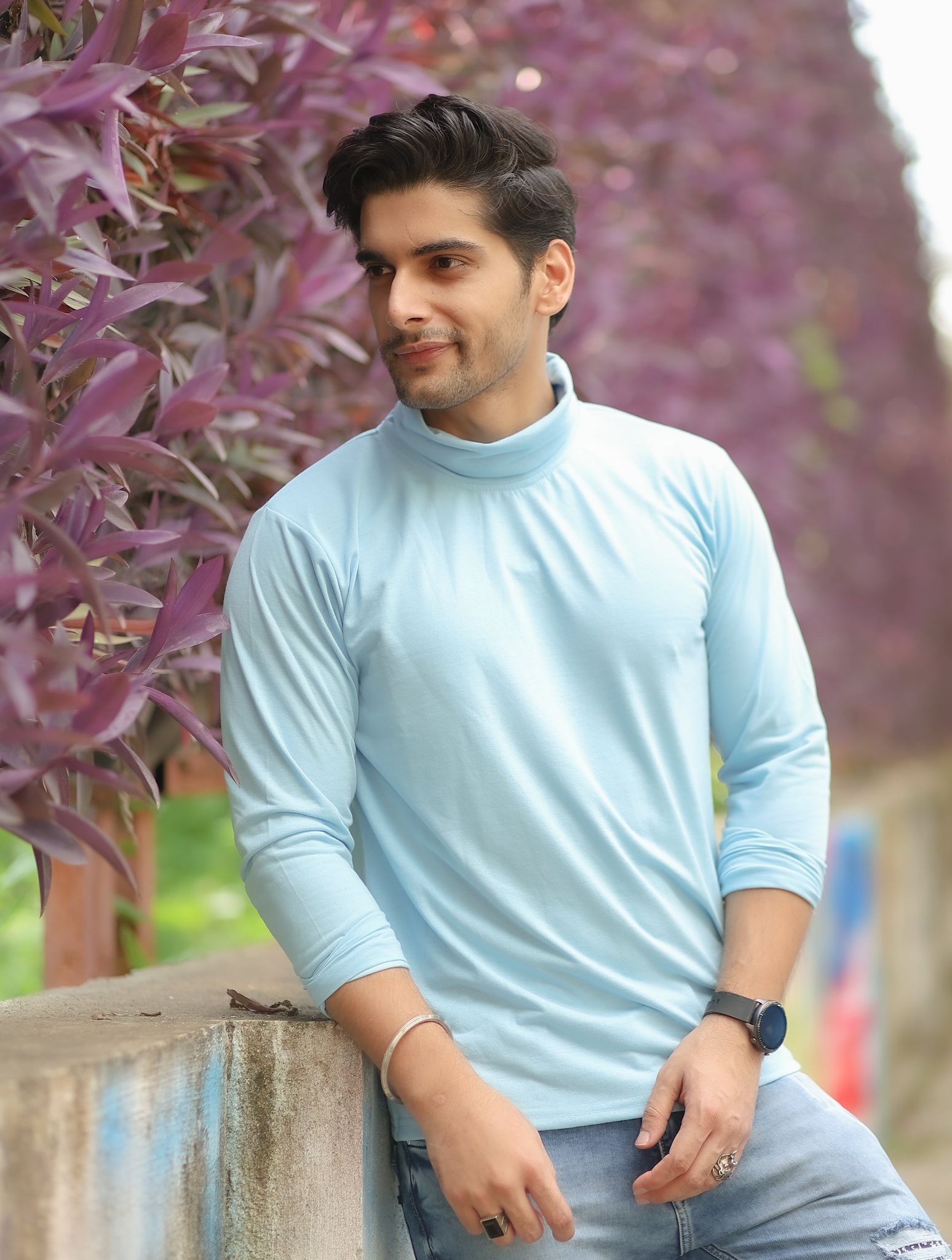 Sky Blue High Neck  Solid T-Shirt-GSFSHIGNK2213SBLU (Akshit Sukhija x Gritstones) - M