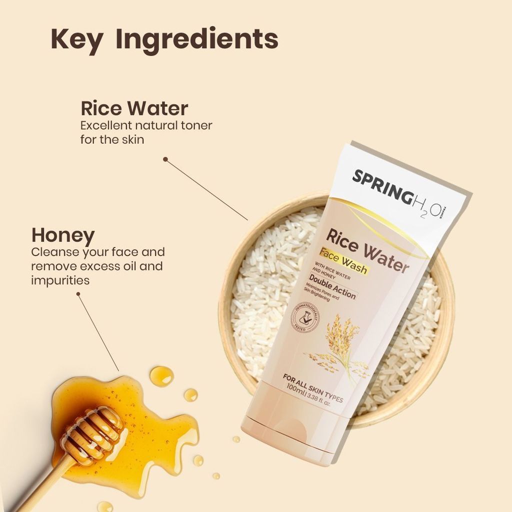 Rice Water Face Wash With Rice Water and Honey - Minimizes Pores and Skin Brightening - For All Skin Types