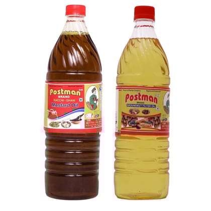 POSTMAN Mustard Oil 1 L & Filtered Groundnut Oil 1 L | Combo Pack