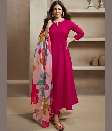 Women Basket Women Silk Blend Solid Anarkali Kurti With Pants ( Pink )