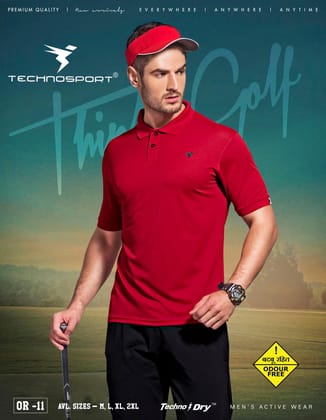 TechnoSport Polo Neck Half Sleeve Dry Fit T Shirt for Men OR-11 (Red)-M