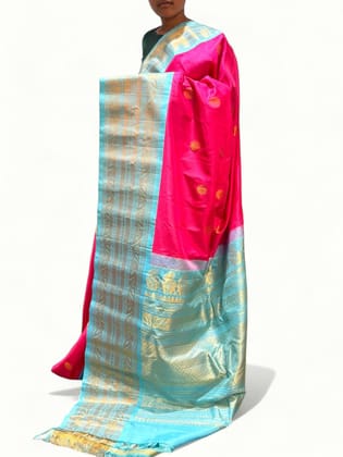 Pure Gadwal Silk Pink Sea Green