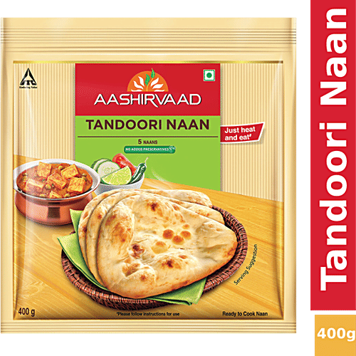 Aashirvaad Tandoori Naan - Ready To Cook, Frozen, No Added Preservatives, 400 g (5 pcs)