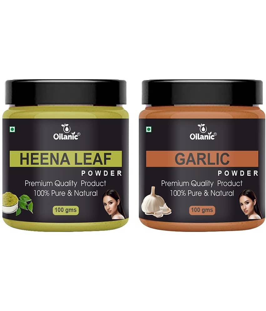 Oilanic 100% Pure Heena Leaf Powder & Garlic Powder For Skin Hair Mask 200 g Pack of 2