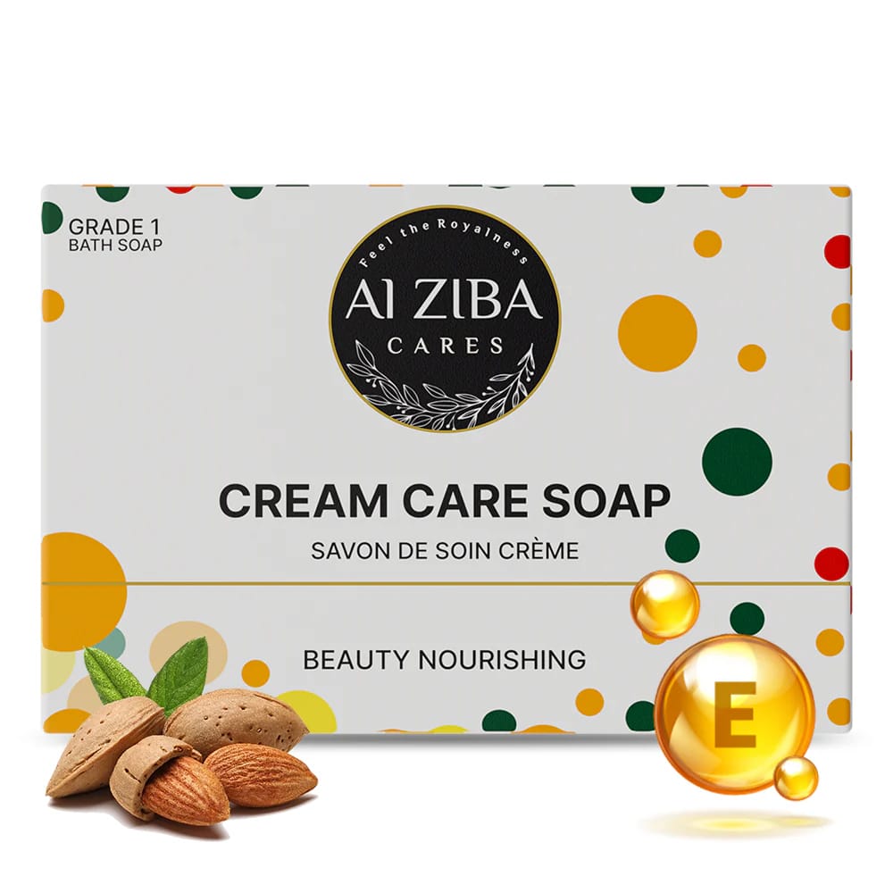 ALZIBA CARES Cream Care Soap (Pack of 4) with Vitamin E and Almond Oil | For Nourishing, Soft and Supple Skin | High TFM (Grade 1), Vegan | For all Skin Types | 100G * 4 Soap Bar