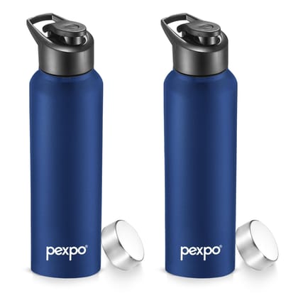 PEXPO Stainless Steel Sports/Fridge Water Bottle, 1000 ml, Denim Blue, Chromo Xtreme with Sipper & Steel Cap | Eco-Friendly & Leak-Proof Water Bottle (Pack of 2)