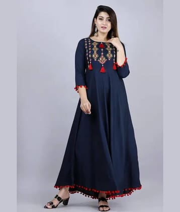 SHREE JEE FABRICS Pack of 1 Rayon Embroidered Anarkali Women's Kurti - ( Blue )