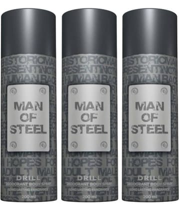 Denver Man Of Steel Drill Deodorant Spray for Men 600 ml ( Pack of 3 )