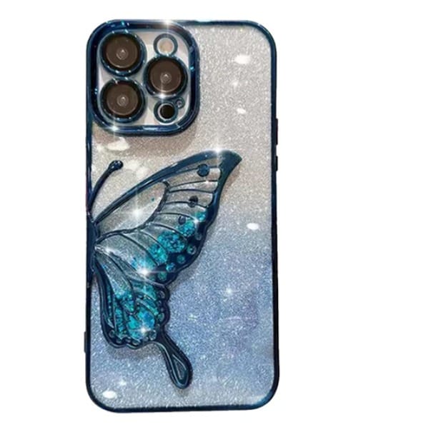 Peacock - Blue Plating 3D TPU Glitter Butterfly iPhone Case iPhone 14
