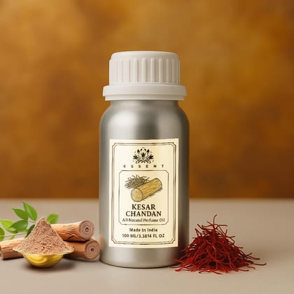 Essent Kesar Chandan Unisex Roll-On Attar  3.38 fl. oz. (100 ml) | Long-Lasting Natural Fragrance | Alcohol-Free Perfume Oil