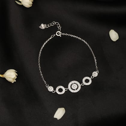925 Sterling Silver Circle Charm Bracelet with Cubic Zirconia | Adjustable Chain Bracelet for Women | Elegant Minimal Design