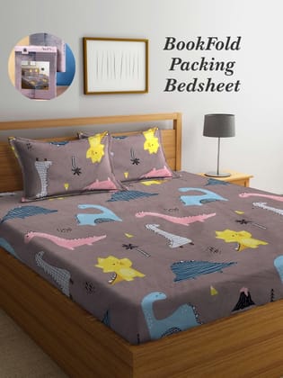 Bookfold Brown & Yellow Printed 300 TC King Bedsheet & Pillow Covers