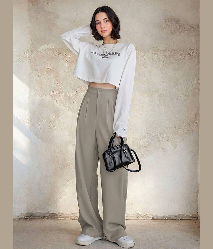 kotty Women Rayon Blend Korean Trousers ( Grey )