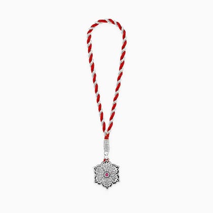 Oxidised Silver Pink Pop Flower Lumba Rakhi