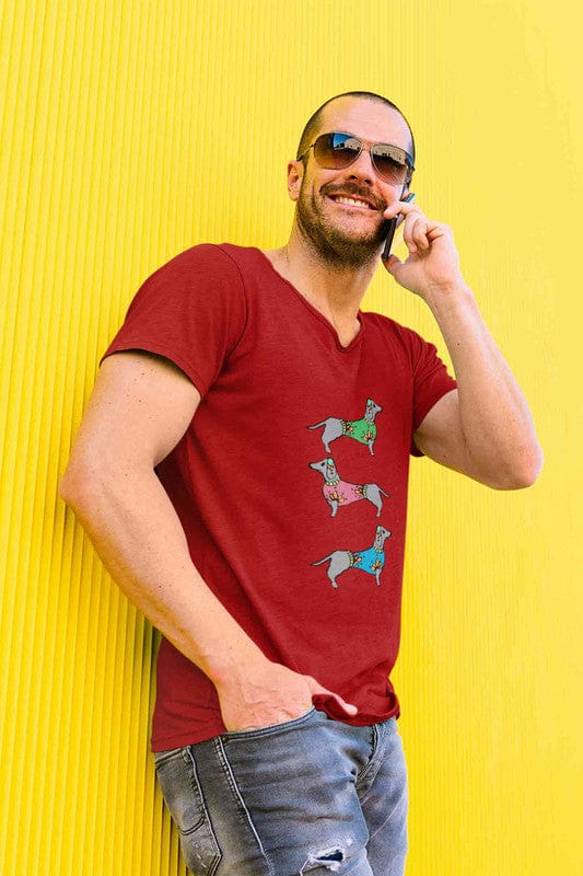 V Neck T-Shirt (Men) - Three Dachshunds (5 Colours)