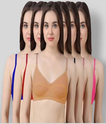 Kiran Enterprises Pack of 6 Cotton Non Padded Women's T-Shirt Bra ( Multi Color )