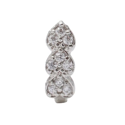 AD CZ Heart Pressing Rhodium Nose Pin (1 CM)-White / Rhodium / Free Size