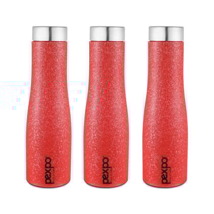 PEXPO Stainless Steel Fridge Water Bottle, 1L, Pack Of 3 Red, Monaco | Fast Cooling & Leak-Proof Water Bottle