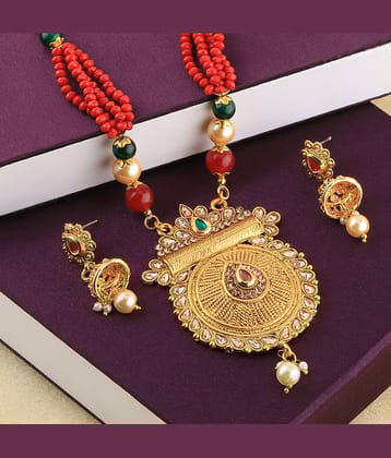 SILVER SHINE Traditional Gold Plated Pearl Mala Pendant Set For Women Girl