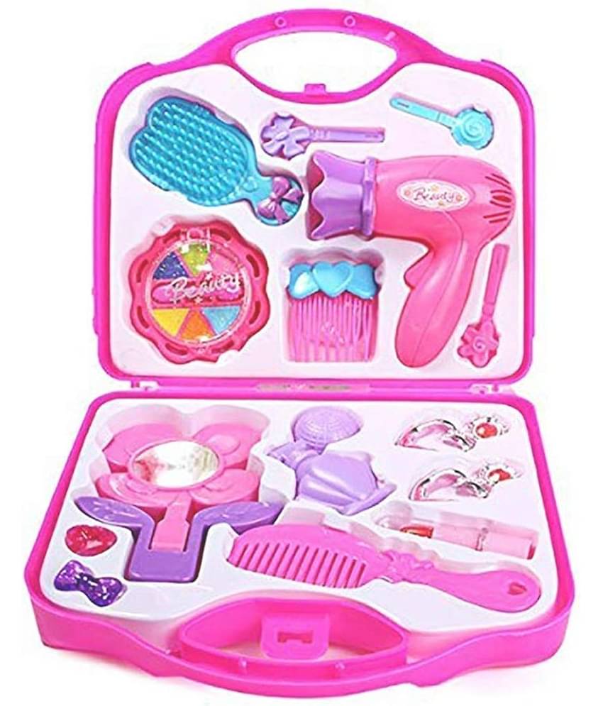 Fratelli Pretend Play Beauty Play Set with Foldable Suitcase, Compact Beauty Accessories Pretend Play | Game Toy Kit for 3 + Year Girls (Open Beauty Set Economy-Pink)