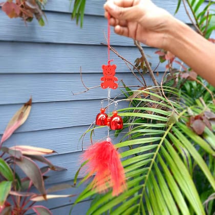 Wind Chimes Wall Hanging For Vastu | Windchime Bells Hangings - Teddy Design - For Balcony, Garden, Good Luck, Home Decor | Friendship Day & Birthday Gifts - 14 Inch