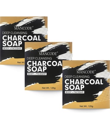 Mancode Activated Charcoal Soap , Treats Oily Skin , Refreshing Bathing Soap, 125 gm (Pack of 3)