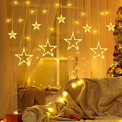 Star Curtain Light | 6 Big Star 6 Small Star Light | with 8 Flashing Modes | 12 Stars | Warm White | for Indoor & Outdoor Decorations Star Curtain Light | 6 Big Star 6 Small Star Light | with 8 Flashing Modes | 12 Stars | Warm White | for Indoor & Outdoor Decorations