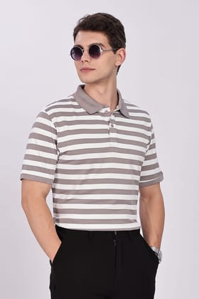 Puff Cotton Grey & White Striped Polo