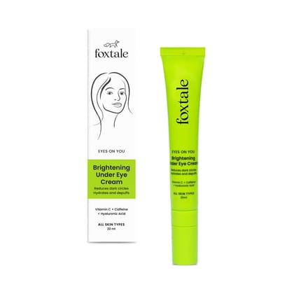 FoxTale Brightening Under Eye Cream|Vitamin C, Caffeine, And Hyaluronic Acid|Reduces Dark Circles And Puffy Eyes|Brightens Undereye With A Ceramic Tip|For All Skin Types|For Men And Women|20Ml FoxTale Brightening Under Eye Cream|Vitamin C, Caffeine, And 