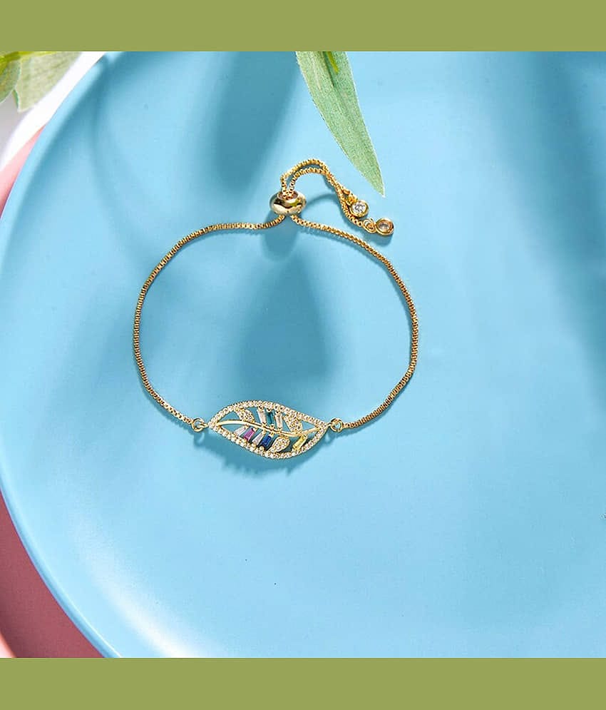 ZIVOM® Leaf Petal Floral 18K Gold Cubic Zirconia American Diamond Ball Slider Expandable Adjustable Tennis Bracelet Women Girls