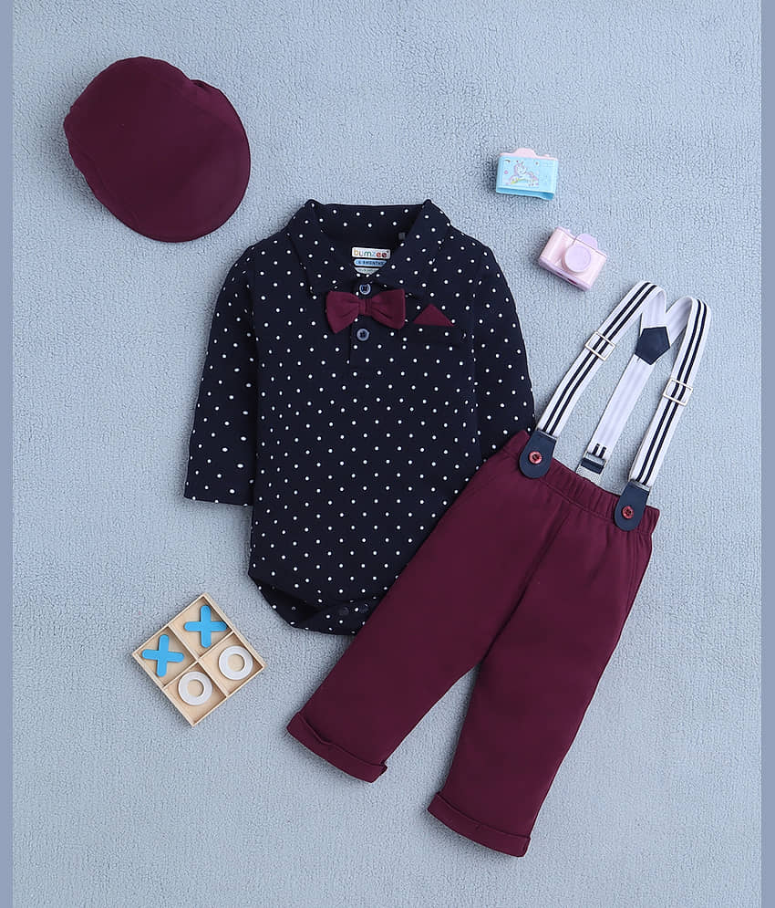 BUMZEE Pack of 1 Baby Boys Cotton T-Shirt & Dungarees Set ( Navy Blue )