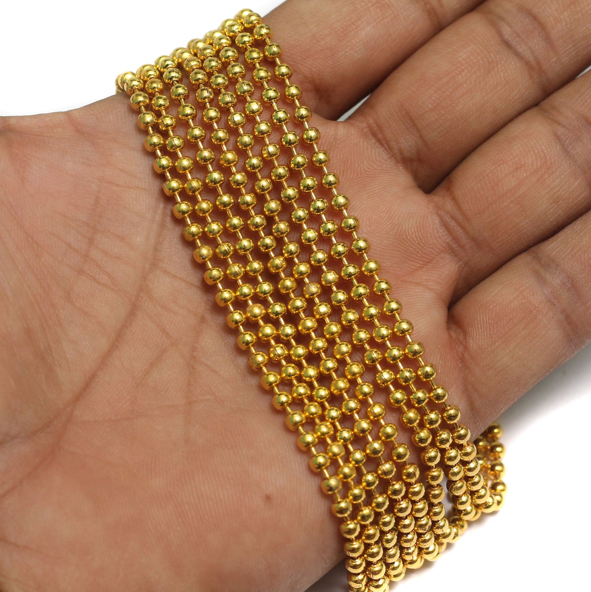 Metal Ball Chain Golden (Link size 3mm ) 2 Mtrs-Golden / 3mm / Iron