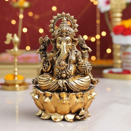 Brass Showpiece Ganesh Ji God Idol Statue, Made From Machine (BSMAS1773 G)