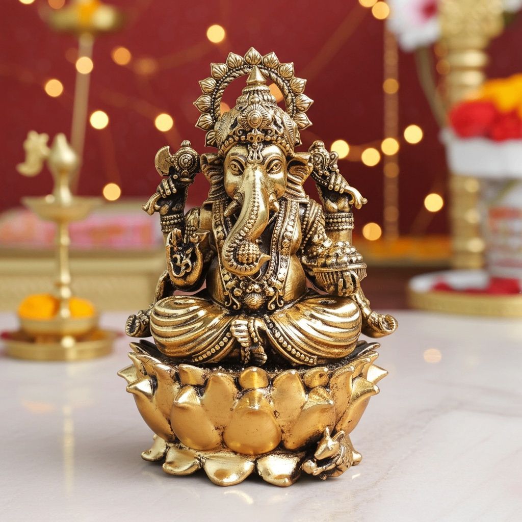 Brass Showpiece Ganesh Ji God Idol Statue, Made From Machine (BSMAS1773 G)