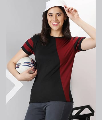 AUSK Women Cotton Blend Colorblock Regular Fit Round Neck T-Shirt ( Black )