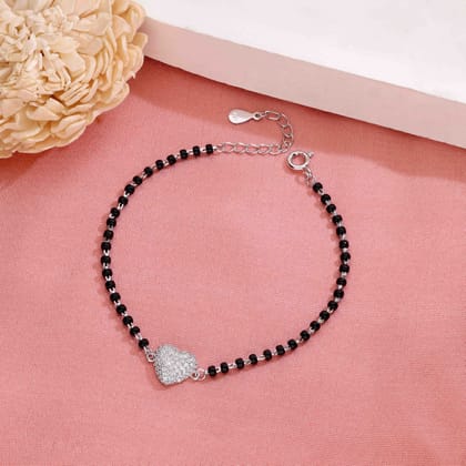 Sterling Silver Heart Mangalsutra Bracelet-White Stone / Silver