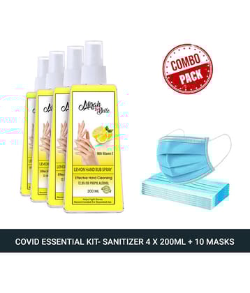 Mirah Belle Lemon Hand Rub Sanitizer Spray 200ml (Pack of 4) & 10 Masks Sanitizers 800 mL Pack of 4