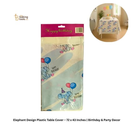 Elephant Design Plastic Table Cover – 72 x 43 Inches | Birthday & Party Decor