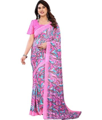 Kashvi Sarees Georgette Printed Ilkal Saree With Unstitched Blouse Piece ( Pink )