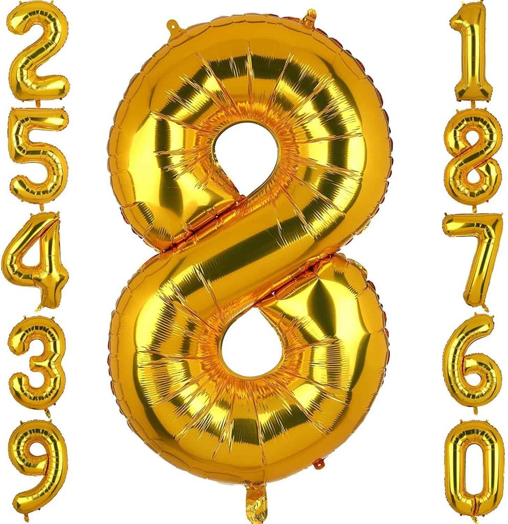 Number 8 Golden Foil Balloon - Helium Quality - 40 inches - 1PC - Party and Festive Needs | Buy online on ZillyBuy