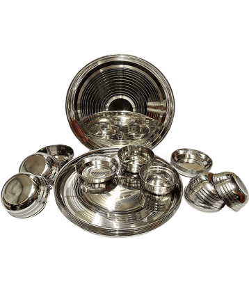 Dynore 24 Pcs Dinner Set Printed Stainless Steel Dinner Set ( Pack of 24 ) Silver